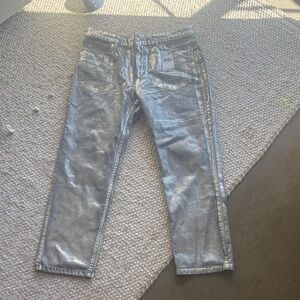 Mango Shiny Silver Straight Jeans